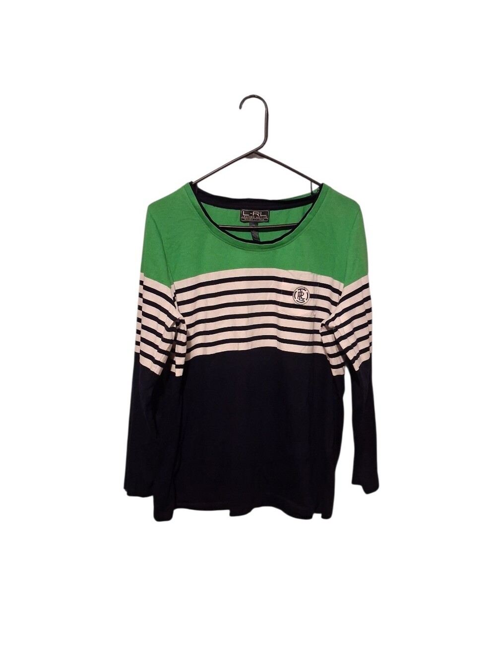 L-RL Lauren Active Ralph Lauren Blue and Green Striped Long Sleeve Shirt Size 1X